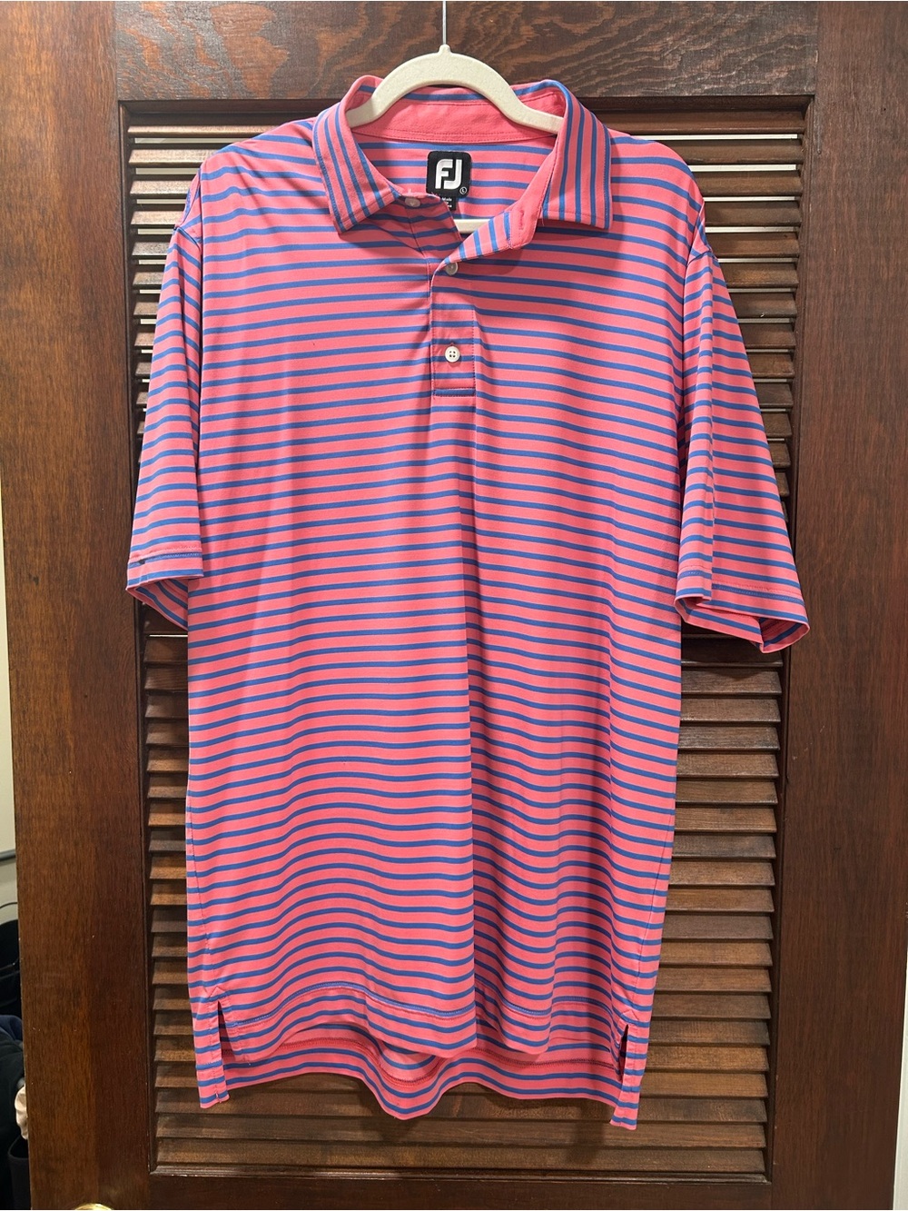 FootJoy Pink and Blue Striped Men's Golf Polo Starkville Country Club